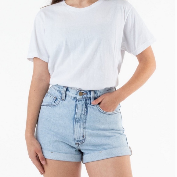 American Apparel High Waist Cuffed Shorts - Stone Washed Size 24 - Picture 1 of 8